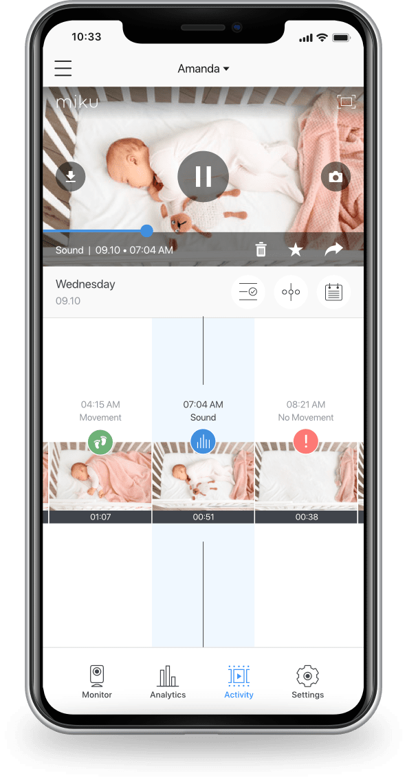 miku baby monitor app recorded activity